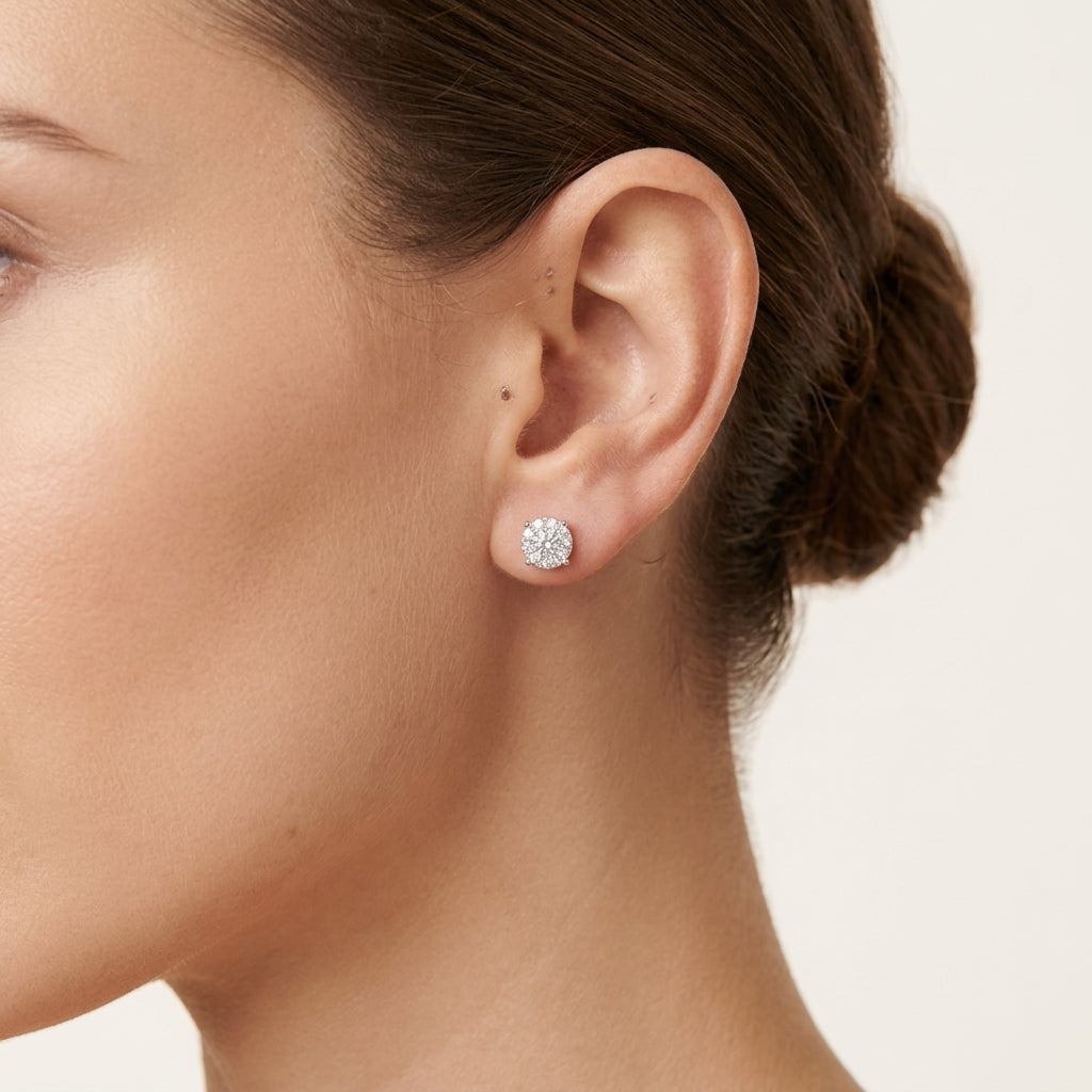 Round Stud Diamond Earring worn by model - Vicenza Miami