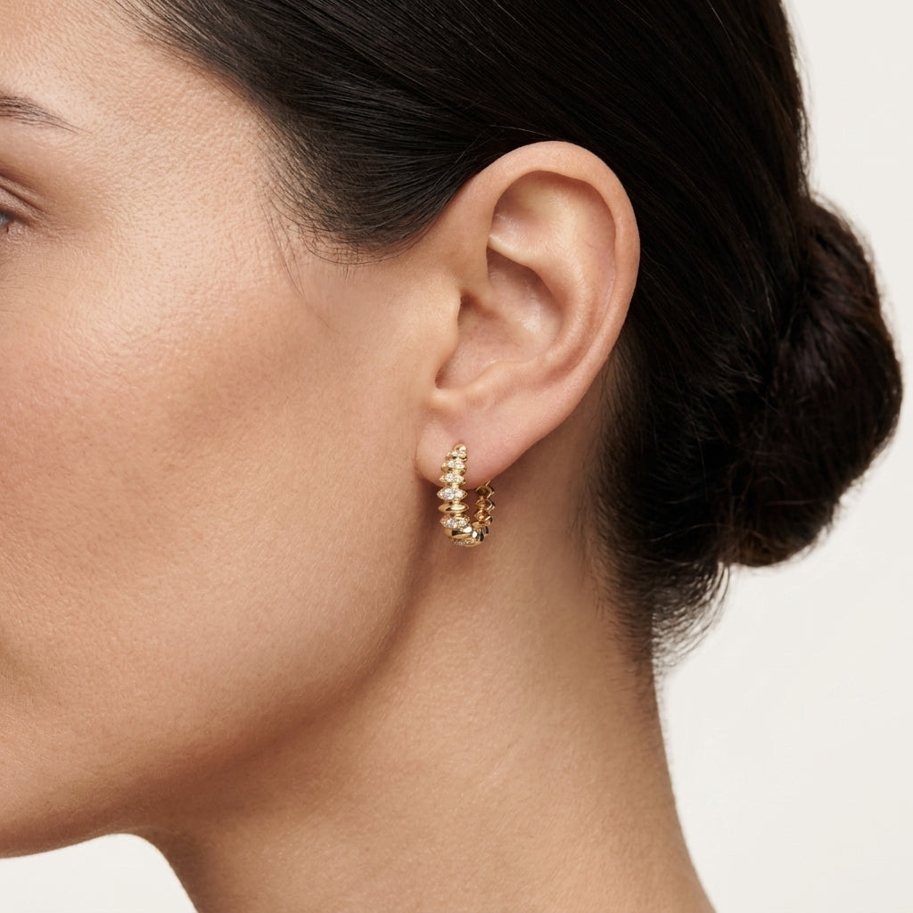 Sculptural Diamond Hoop Earring worn by model - Vicenza Miami