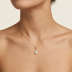 Delicate Diamond Pendant Yellow Gold Diamond II worn by model - Vicenza Miami