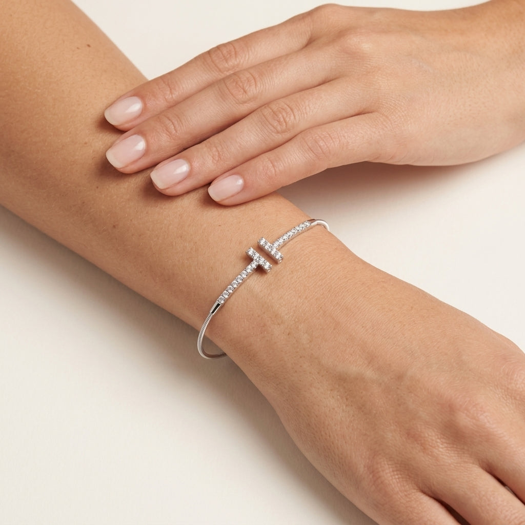 Cross Diamond Flex Bangle worn by model - Vicenza Miami