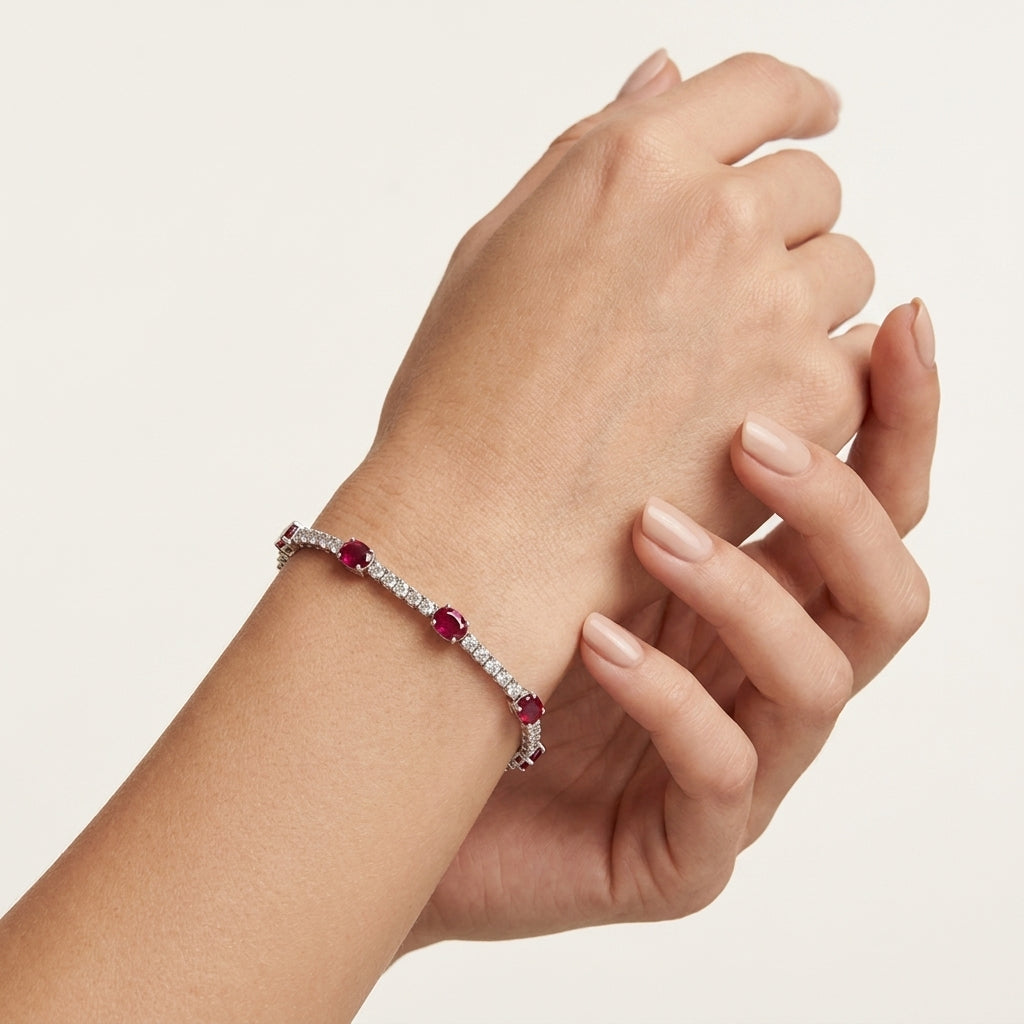 Classic Diamond & Ruby Bracelet worn by model - Vicenza Miami