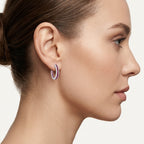 Petite Ruby Diamond Channel Set Hoop Earrings worn by model - Vicenza Miami