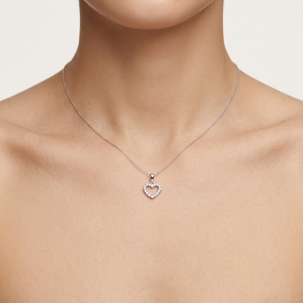 Sublime Diamond Pendant White Gold Diamond worn by model - Vicenza Miami