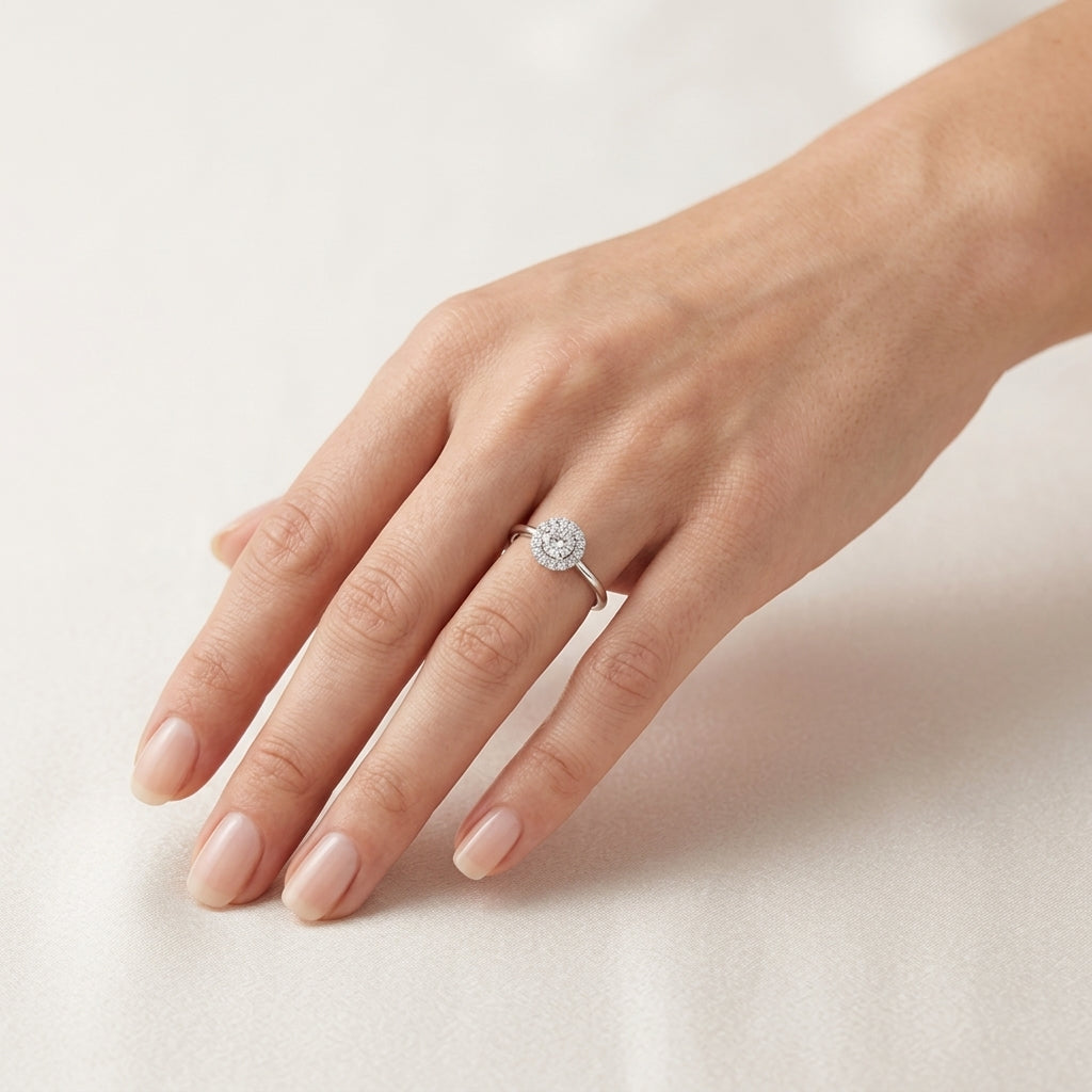 Polished Diamond Ring White Gold Diamond II worn by model - Vicenza Miami
