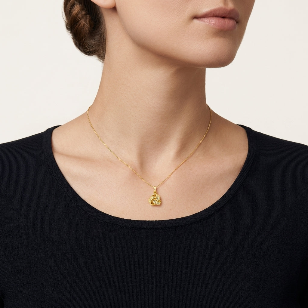 Classic Love Knot Diamond Pendant worn by model - Vicenza Miami