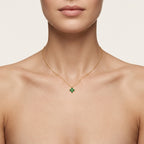 Delicate Diamond Pendant Yellow Gold Emerald worn by model - Vicenza Miami