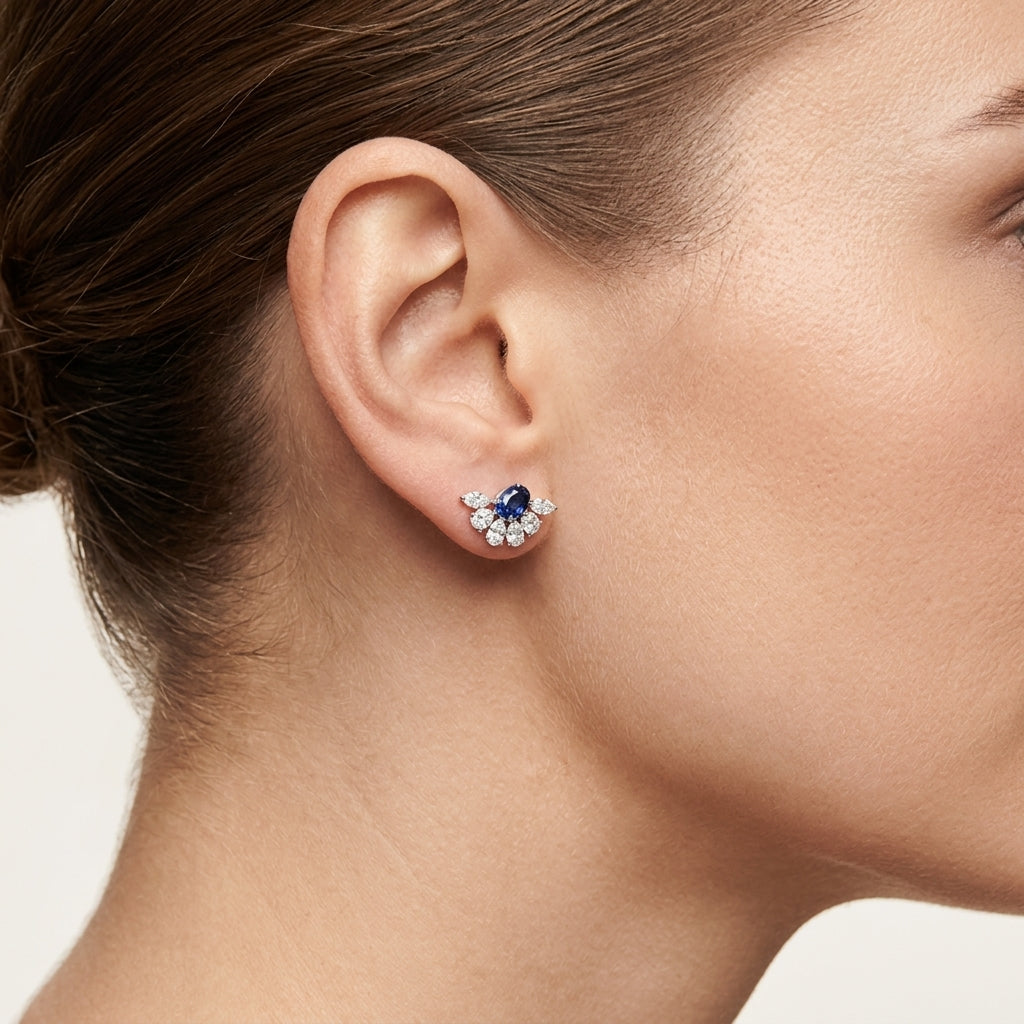 Enchanted Sapphire Earring worn by model - Vicenza Miami