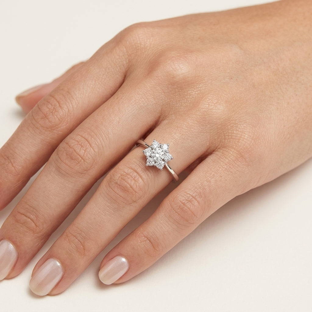 Adorned Diamond Ring White Gold Diamond II worn by model - Vicenza Miami