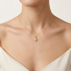 Delicate Diamond Pendant Yellow Gold Diamond I worn by model - Vicenza Miami