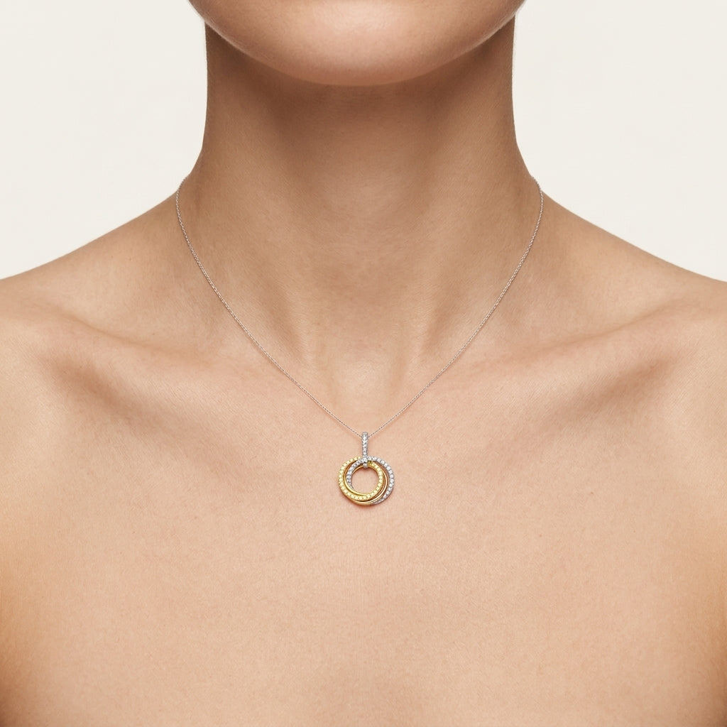 Classic Circle Diamond Pendant worn by model - Vicenza Miami