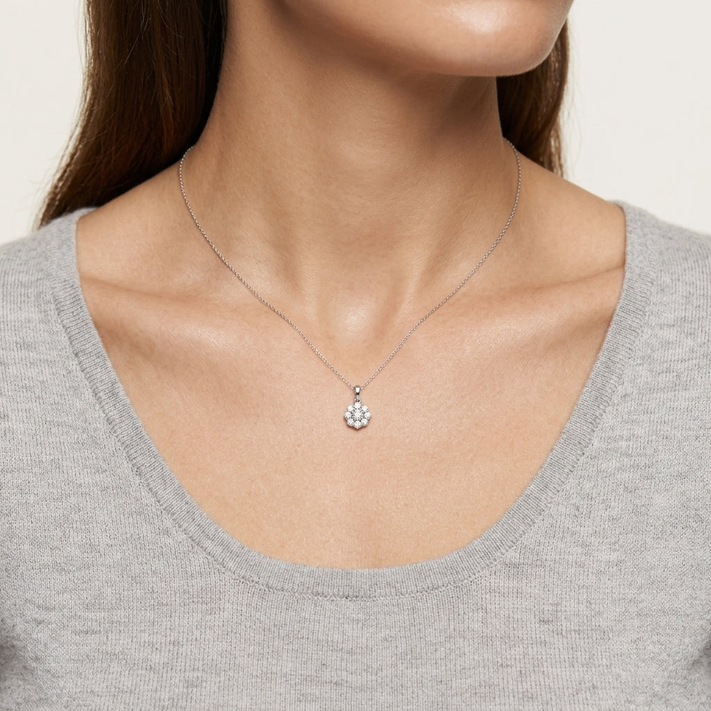 Divine Diamond Pendant White Gold Diamond worn by model - Vicenza Miami