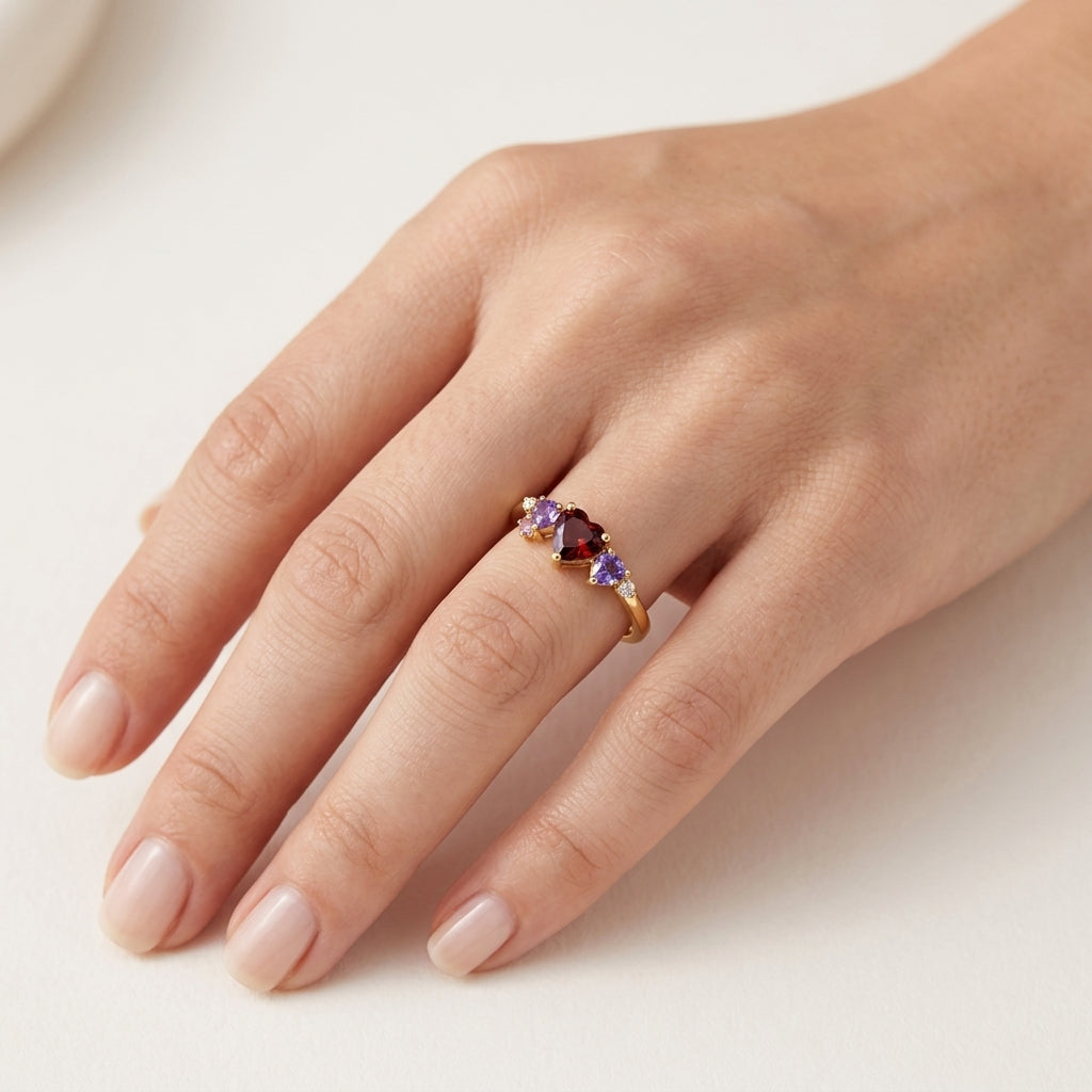 Petite Diamond & Semi precious & Topaz & Garnet Ring worn by model - Vicenza Miami