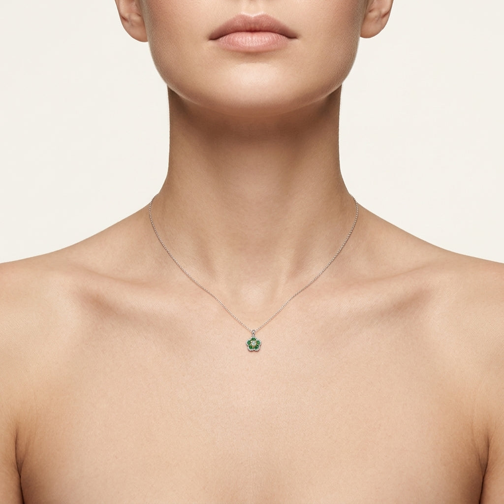 Heritage Diamond & Emerald Pendant worn by model - Vicenza Miami