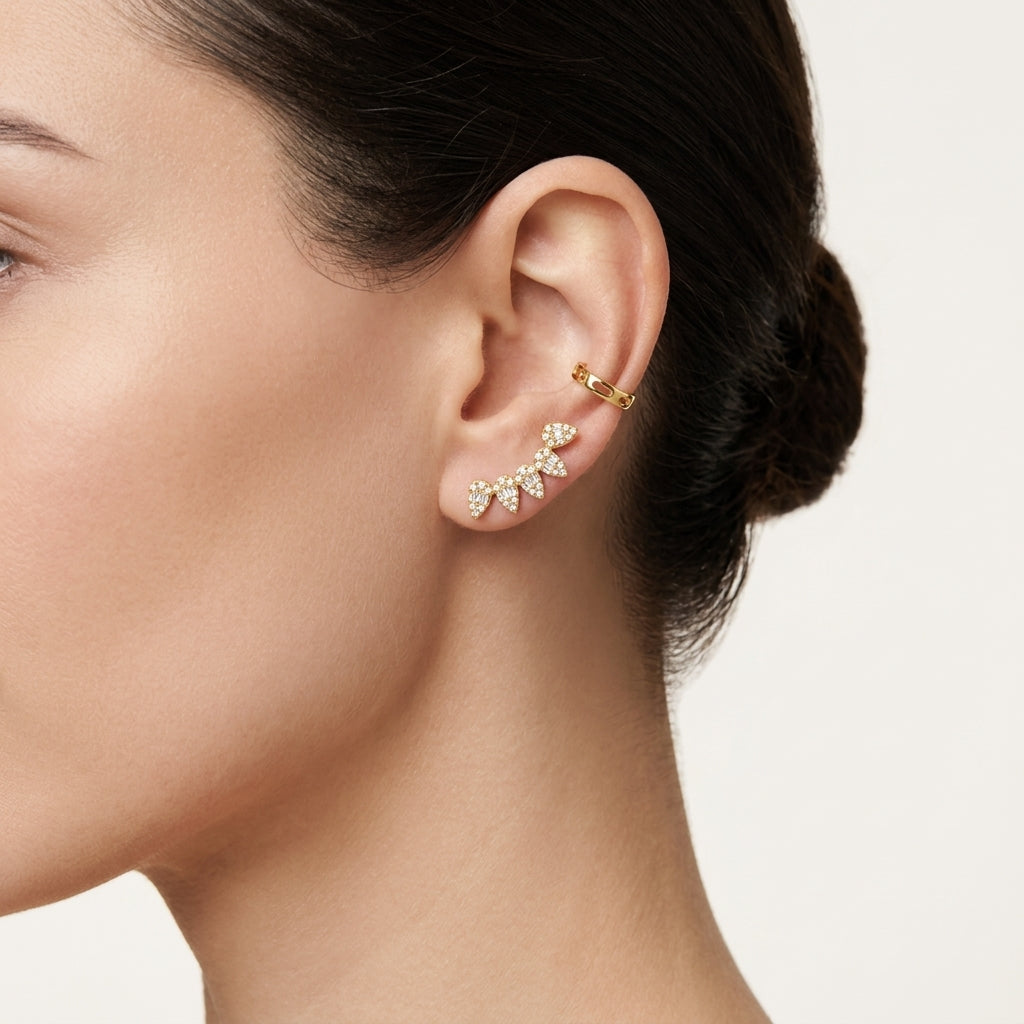 Petite Open Hoop Diamond Earring worn by model - Vicenza Miami