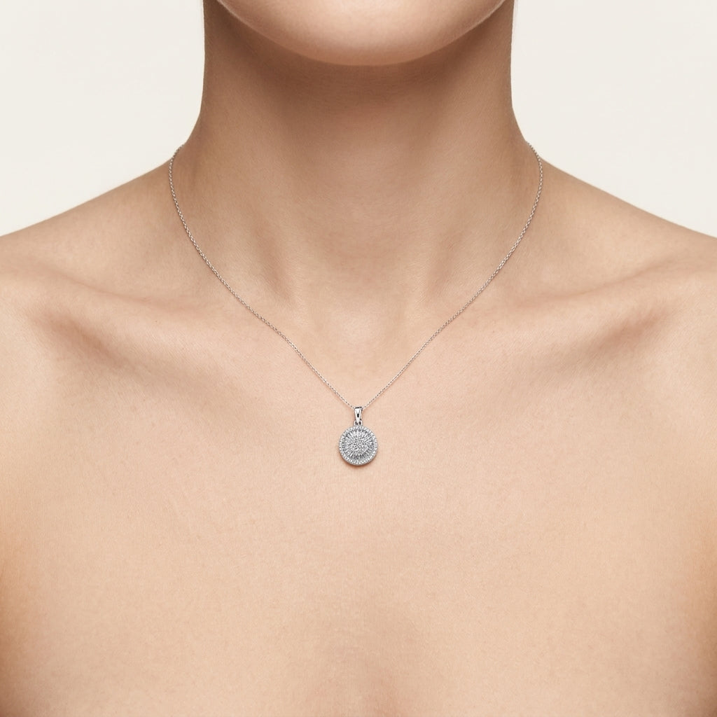 Legacy Diamond Pendant White Gold Diamond worn by model - Vicenza Miami