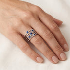 Regal Diamond & Blue Sapphire Ring worn by model - Vicenza Miami