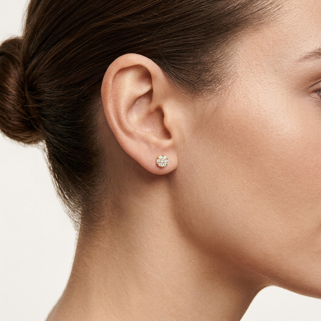 Dainty Diamond Earring worn by model - Vicenza Miami