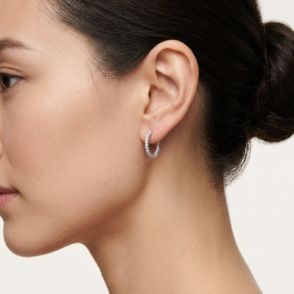 Brilliant Diamond Hoop Earring worn by model - Vicenza Miami