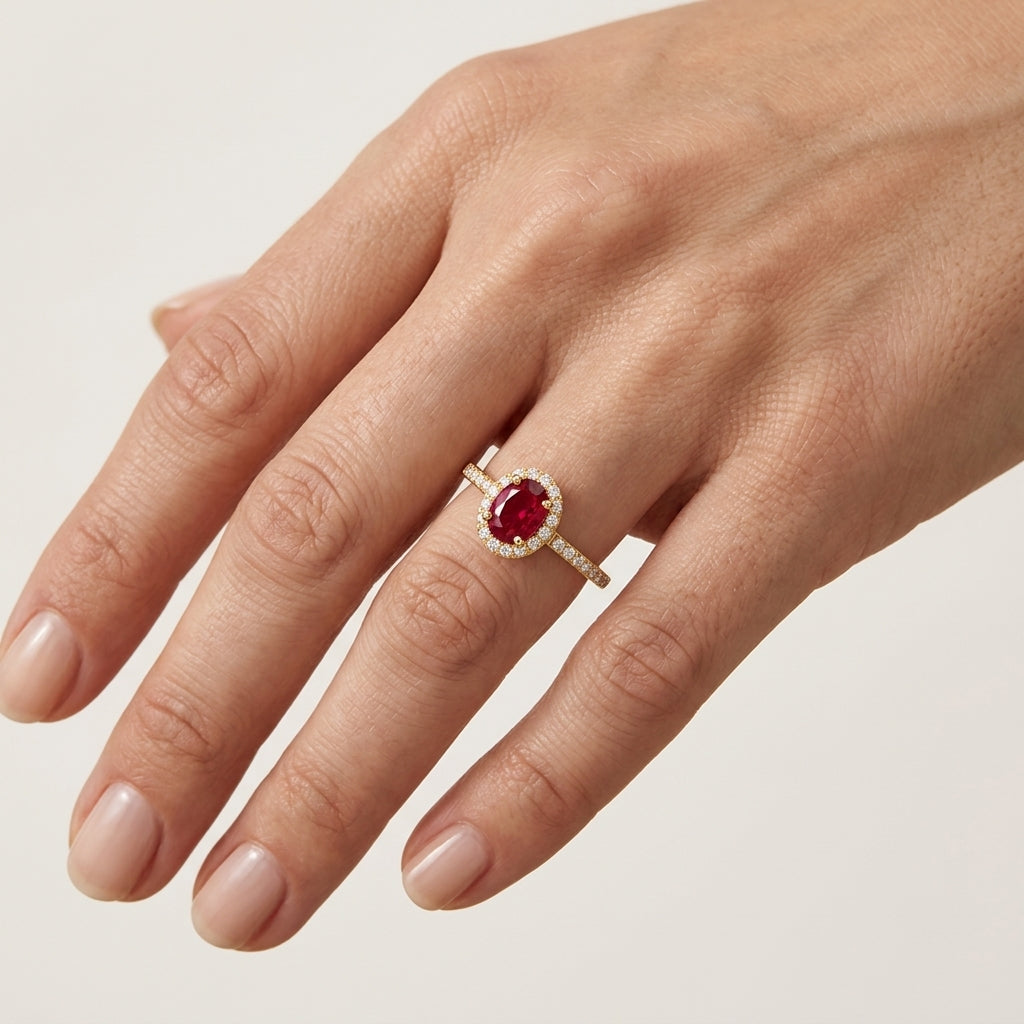 Eternal Diamond & Ruby Ring worn by model - Vicenza Miami