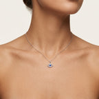 Pristine Eye Sapphire & Diamond Pendant worn by model - Vicenza Miami