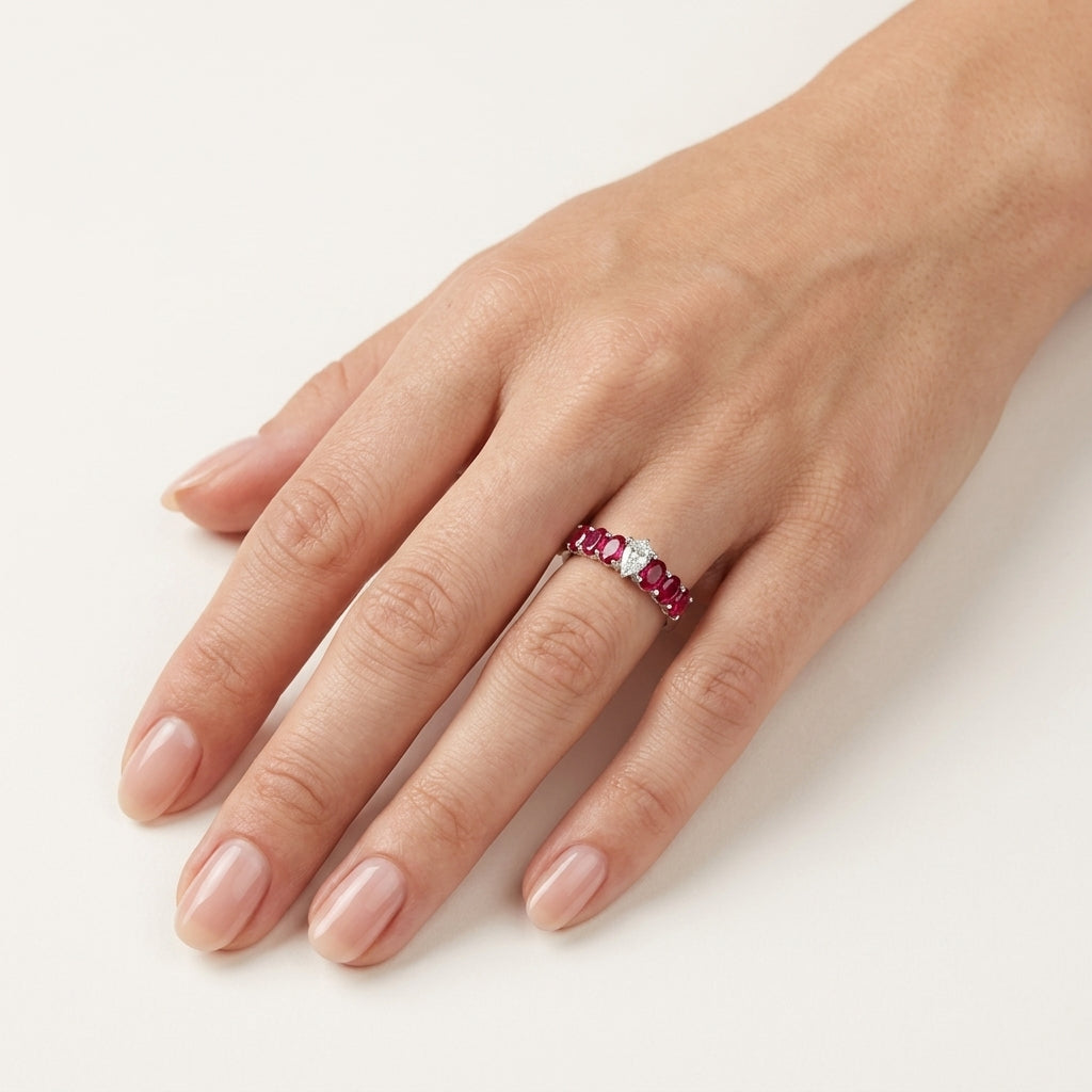 Opulent Ruby Ring worn by model - Vicenza Miami