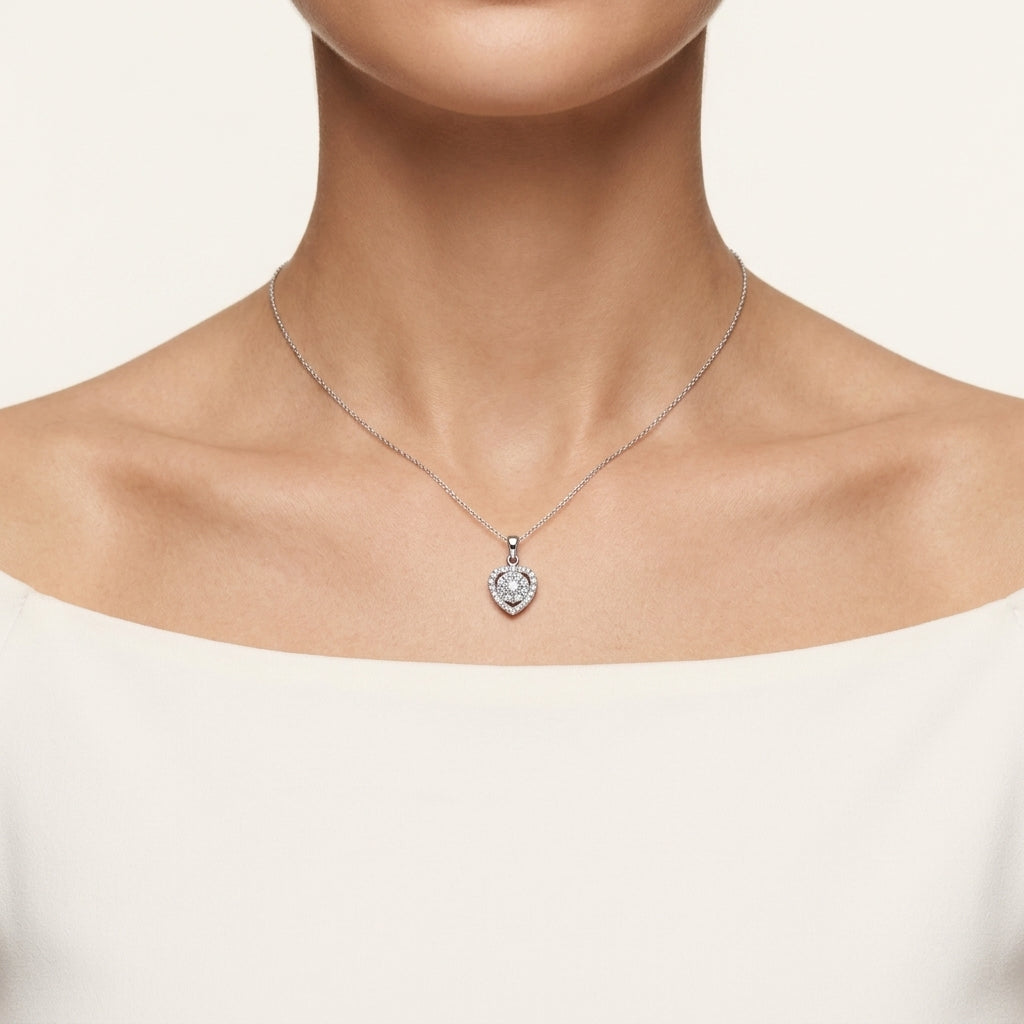 Dainty Diamond Pendant worn by model - Vicenza Miami