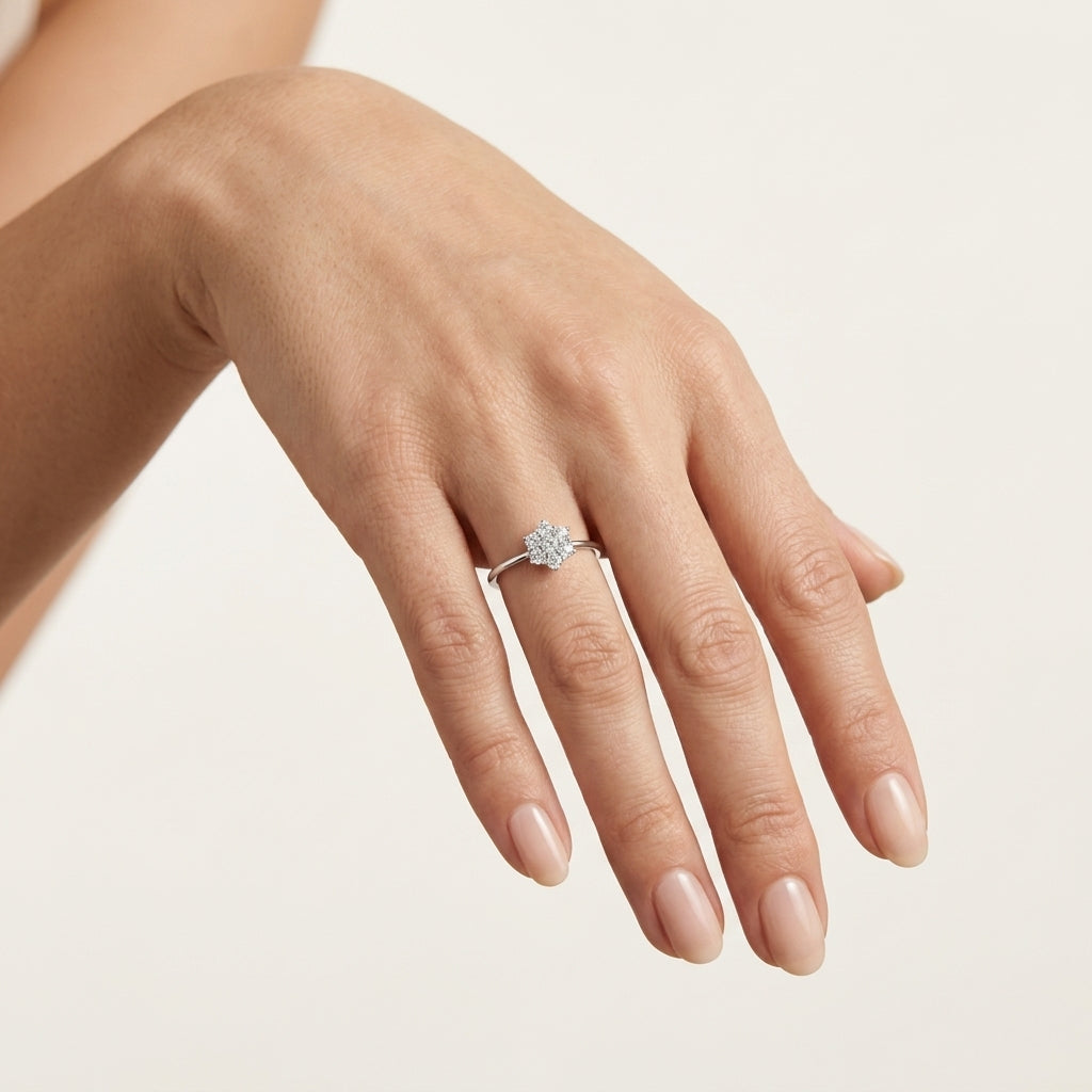 Graceful Diamond Ring White Gold Diamond II worn by model - Vicenza Miami