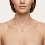 Luxe Cross Diamond Pendant worn by model - Vicenza Miami