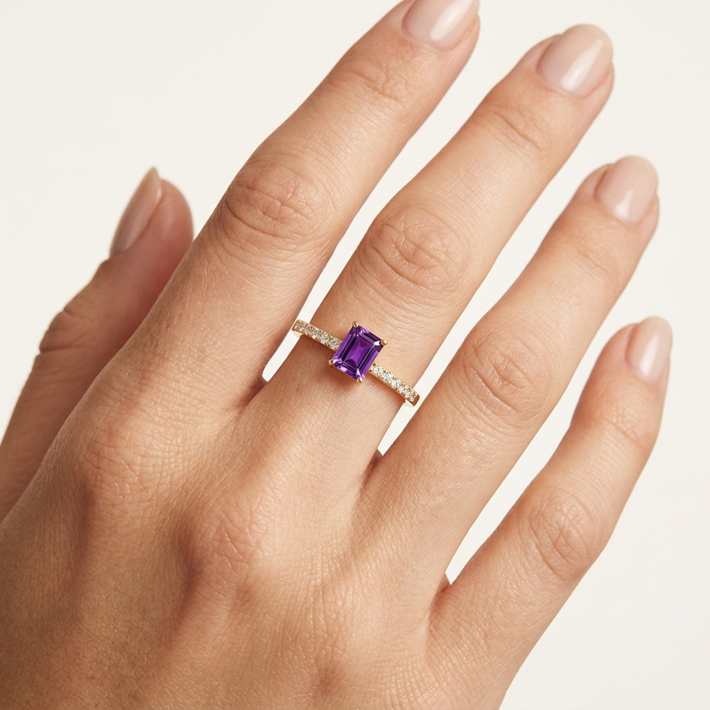 Petite Diamond & Semi precious Ring worn by model - Vicenza Miami