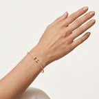 Diamond T Bar Open Cuff Bangle worn by model - Vicenza Miami