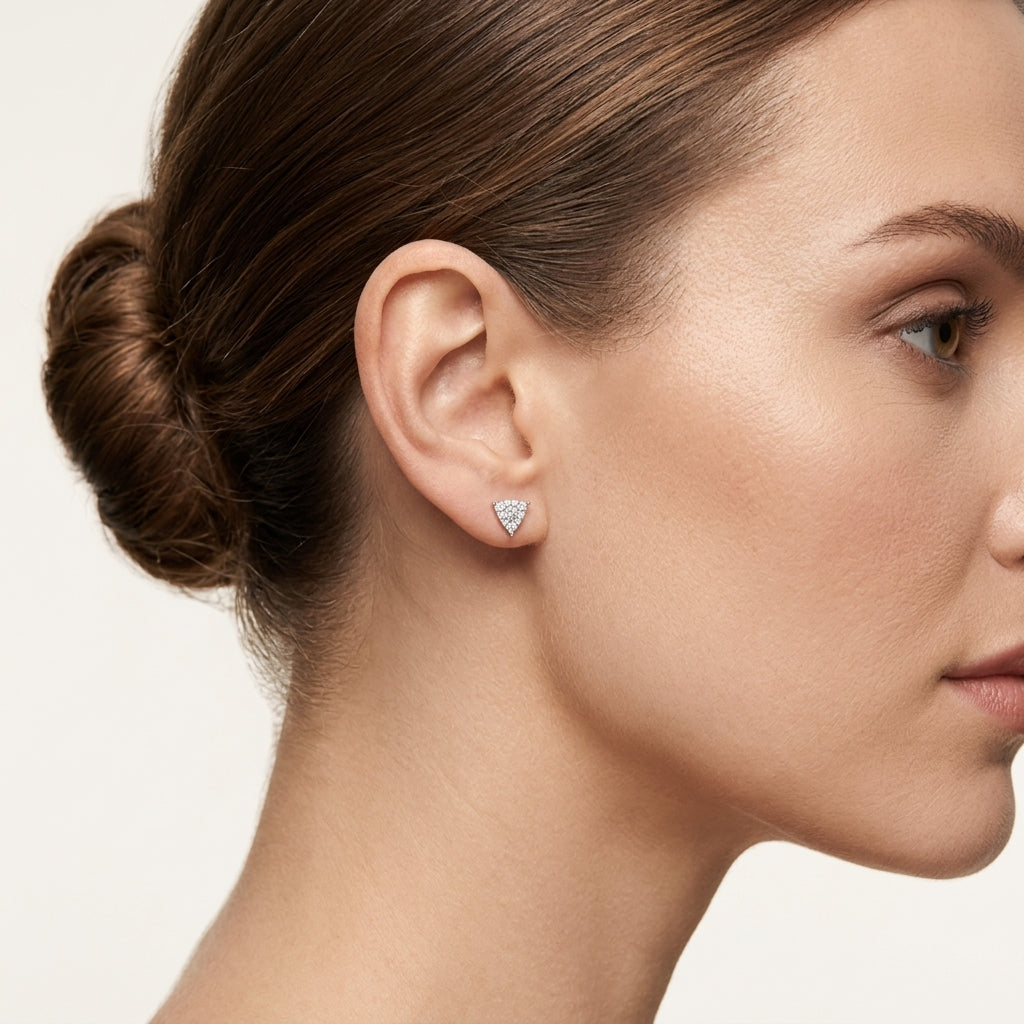 Dainty Diamond Earring White Gold Diamond worn by model - Vicenza Miami