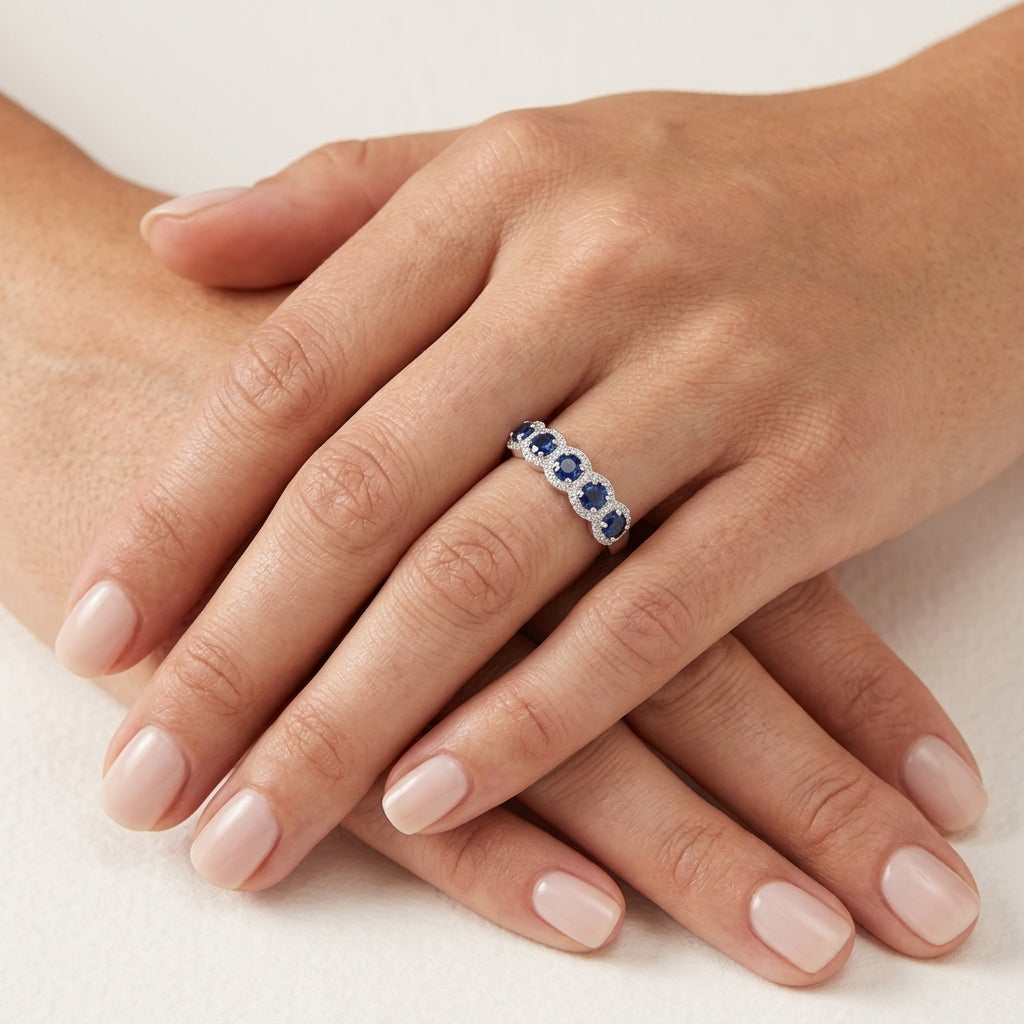 Harmony Diamond & Sapphire Ring worn by model - Vicenza Miami