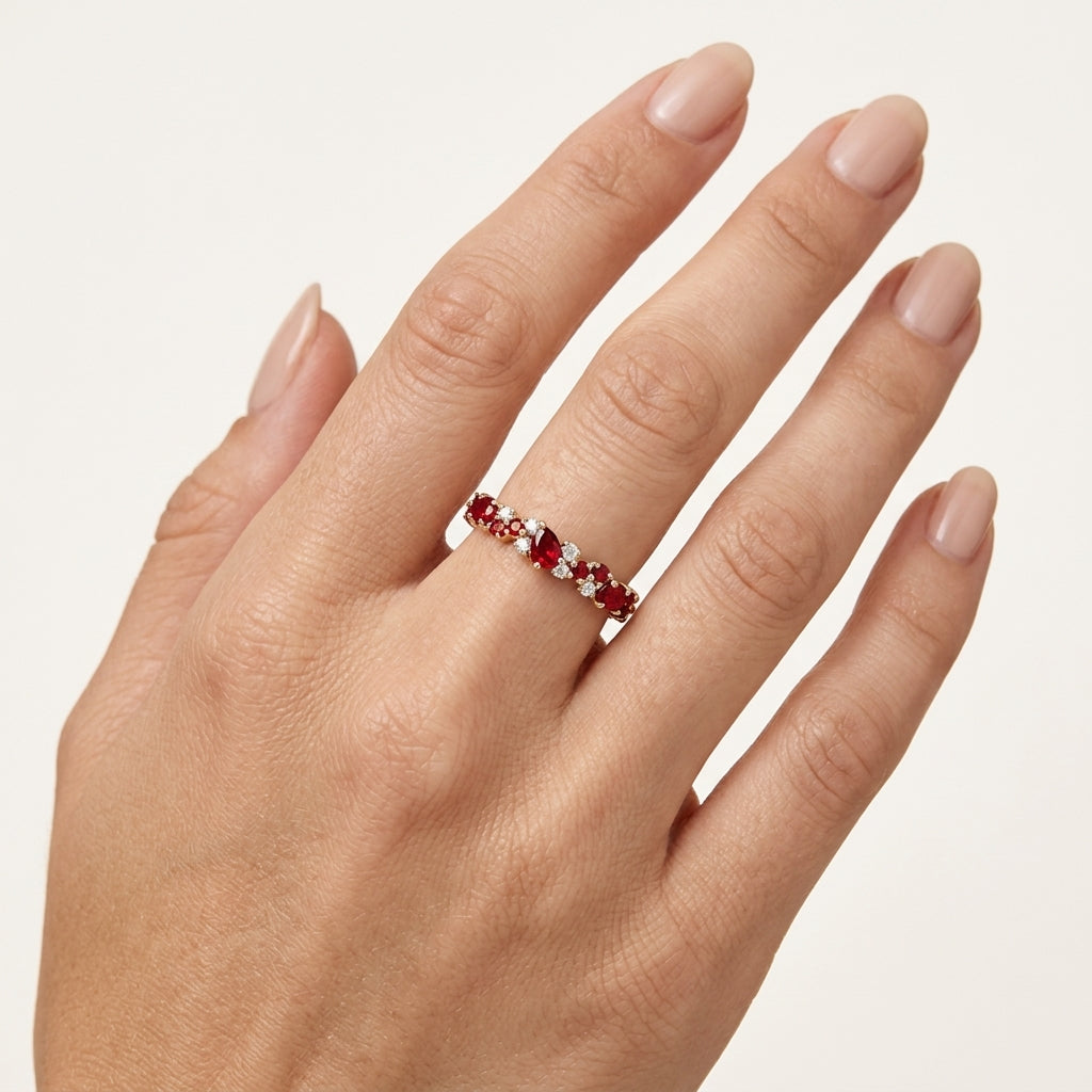Lustrous Ruby Ring worn by model - Vicenza Miami