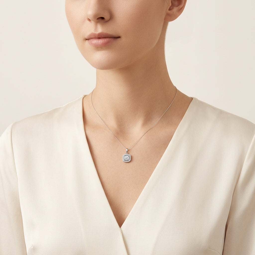 Royal Diamond Pendant White Gold Diamond I worn by model - Vicenza Miami