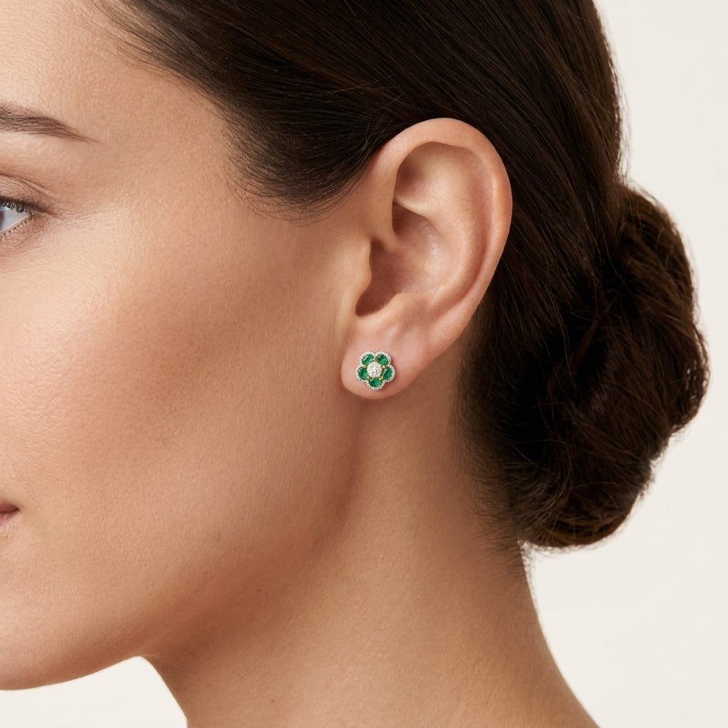 Emerald & Diamond Earring worn by model - Vicenza Miami