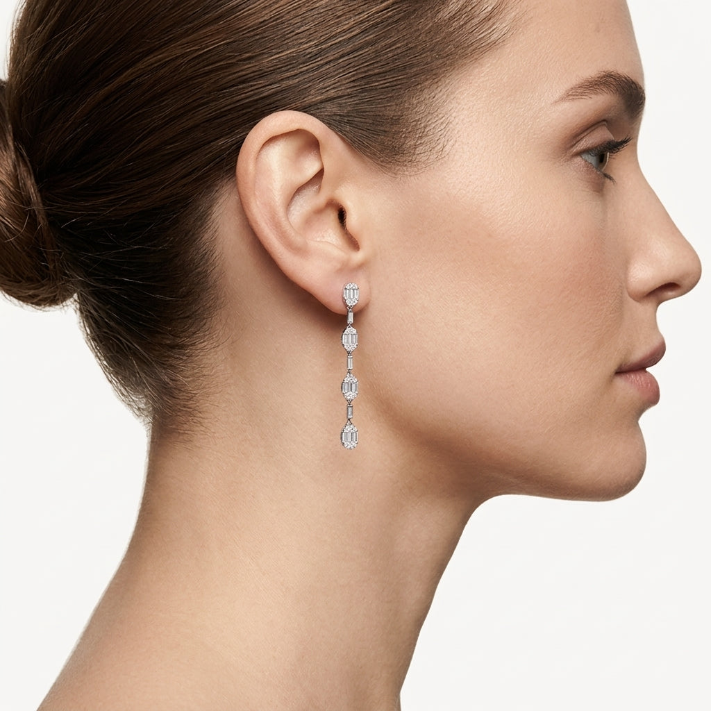 Pristine Earring White Gold Diamond worn by model - Vicenza Miami