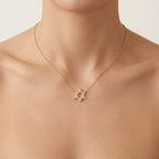 Star of David Baguette Diamond Necklace worn by model - Vicenza Miami