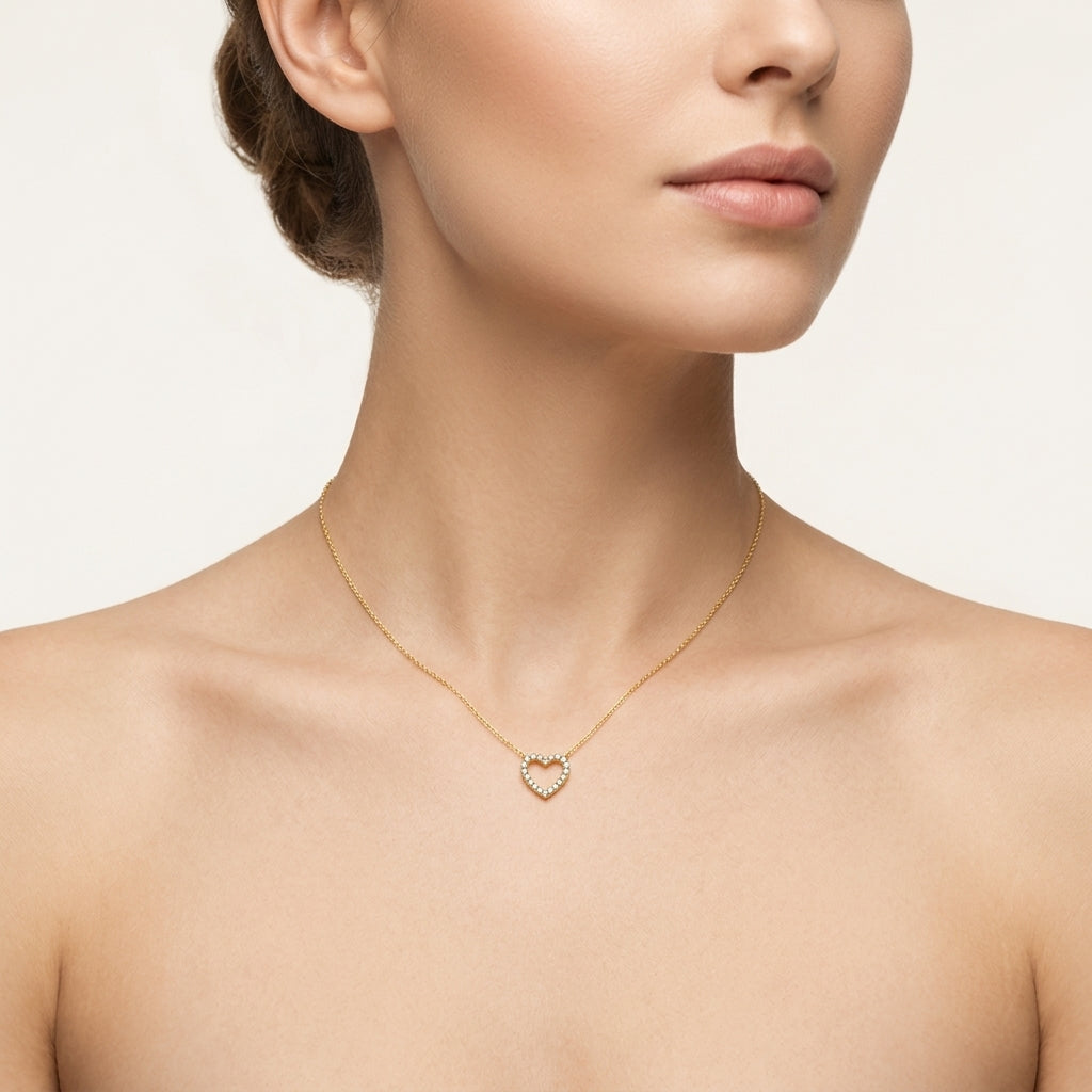 Stately Heart Diamond Pendant worn by model - Vicenza Miami