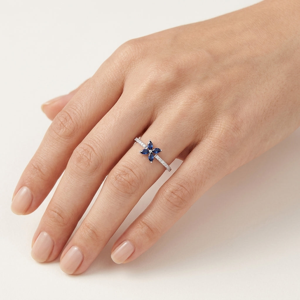 Open Sapphire & Diamond Ring worn by model - Vicenza Miami