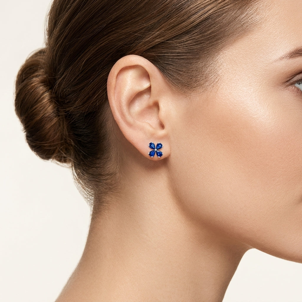 Classic Blue Sapphire Earring worn by model - Vicenza Miami