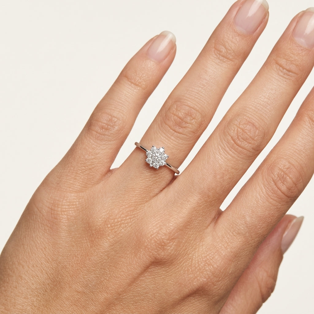Gilded Diamond Ring White Gold Diamond worn by model - Vicenza Miami