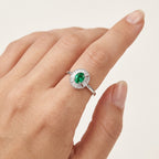 Lustrous Diamond & Emerald Ring worn by model - Vicenza Miami