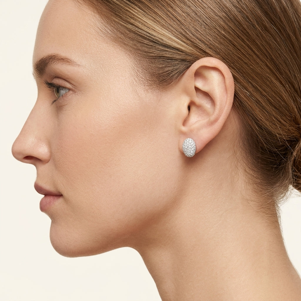 Domed Pavé Diamond Earring worn by model - Vicenza Miami