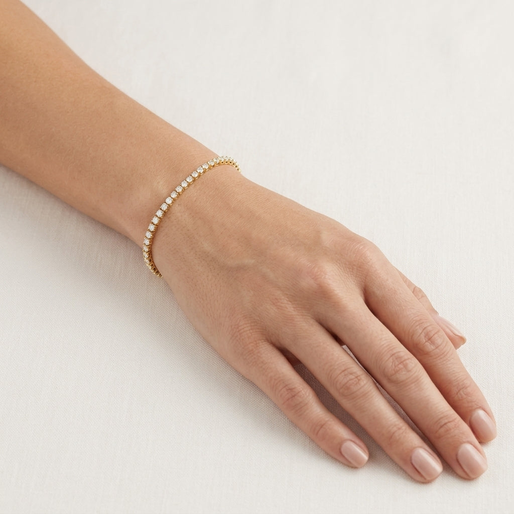 Delicate Diamond Tennis Bracelet worn by model - Vicenza Miami
