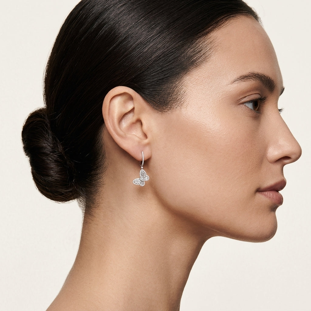 Divine Earring White Gold Diamond II worn by model - Vicenza Miami