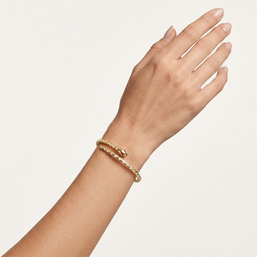 Diamond Snake Head Flex Bangle worn by model - Vicenza Miami