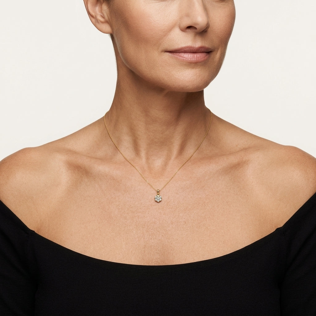 Regal Diamond Pendant Yellow Gold Diamond I worn by model - Vicenza Miami