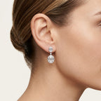 Baguette Diamond Double Oval Drop Earrings worn by model - Vicenza Miami