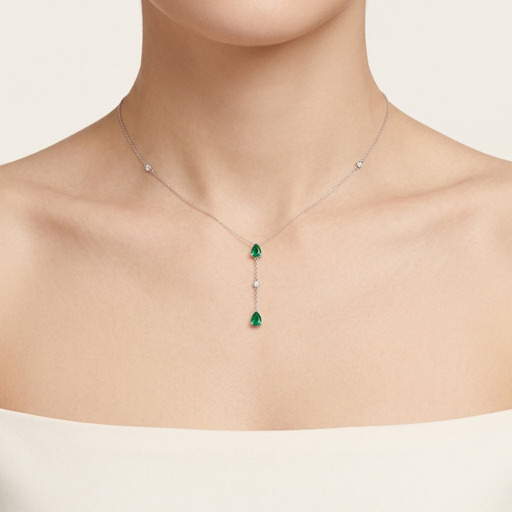 Petite Emerald Necklace worn by model - Vicenza Miami