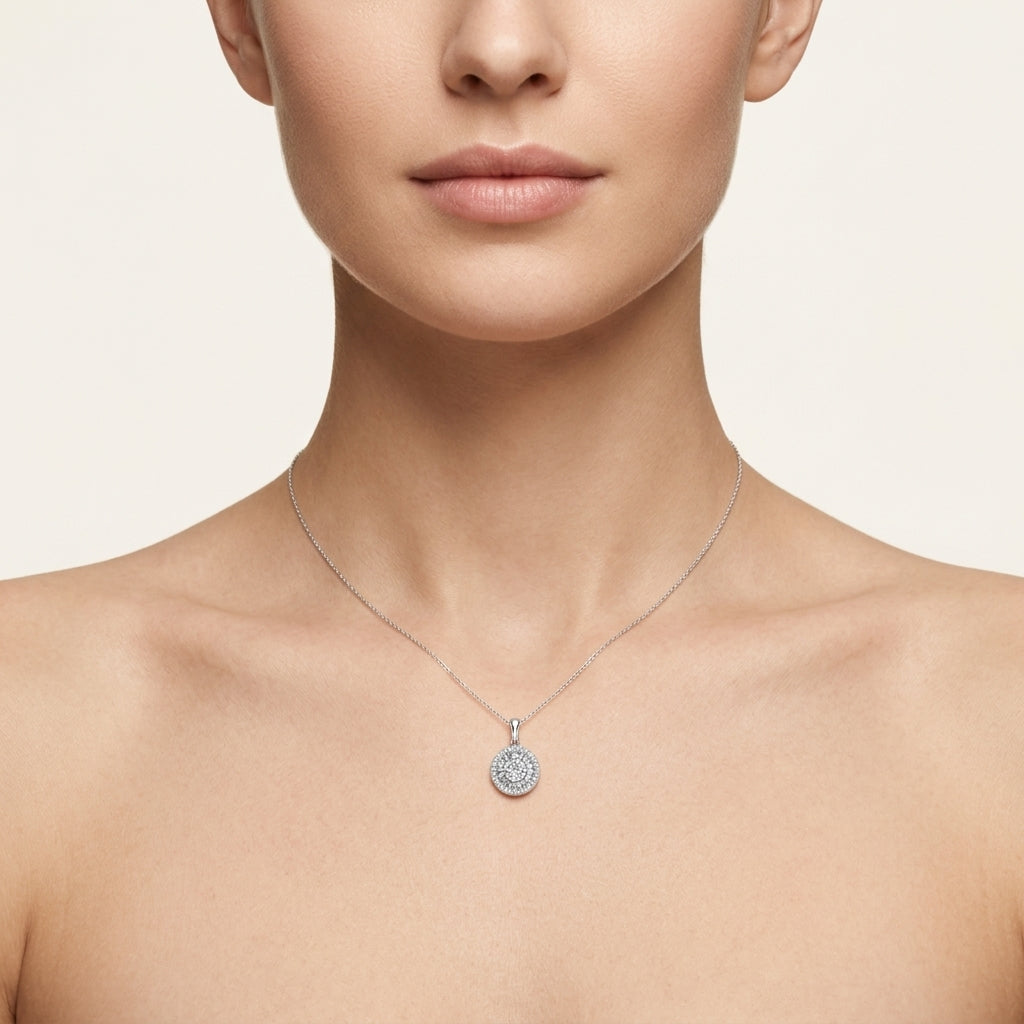 Aura Diamond Pendant White Gold Diamond I worn by model - Vicenza Miami